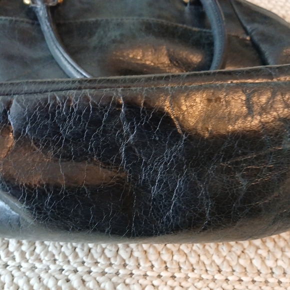 Elliott Lucca Black Genuine Leather Turn Lock Double Handle Bag - Picture 9 of 11